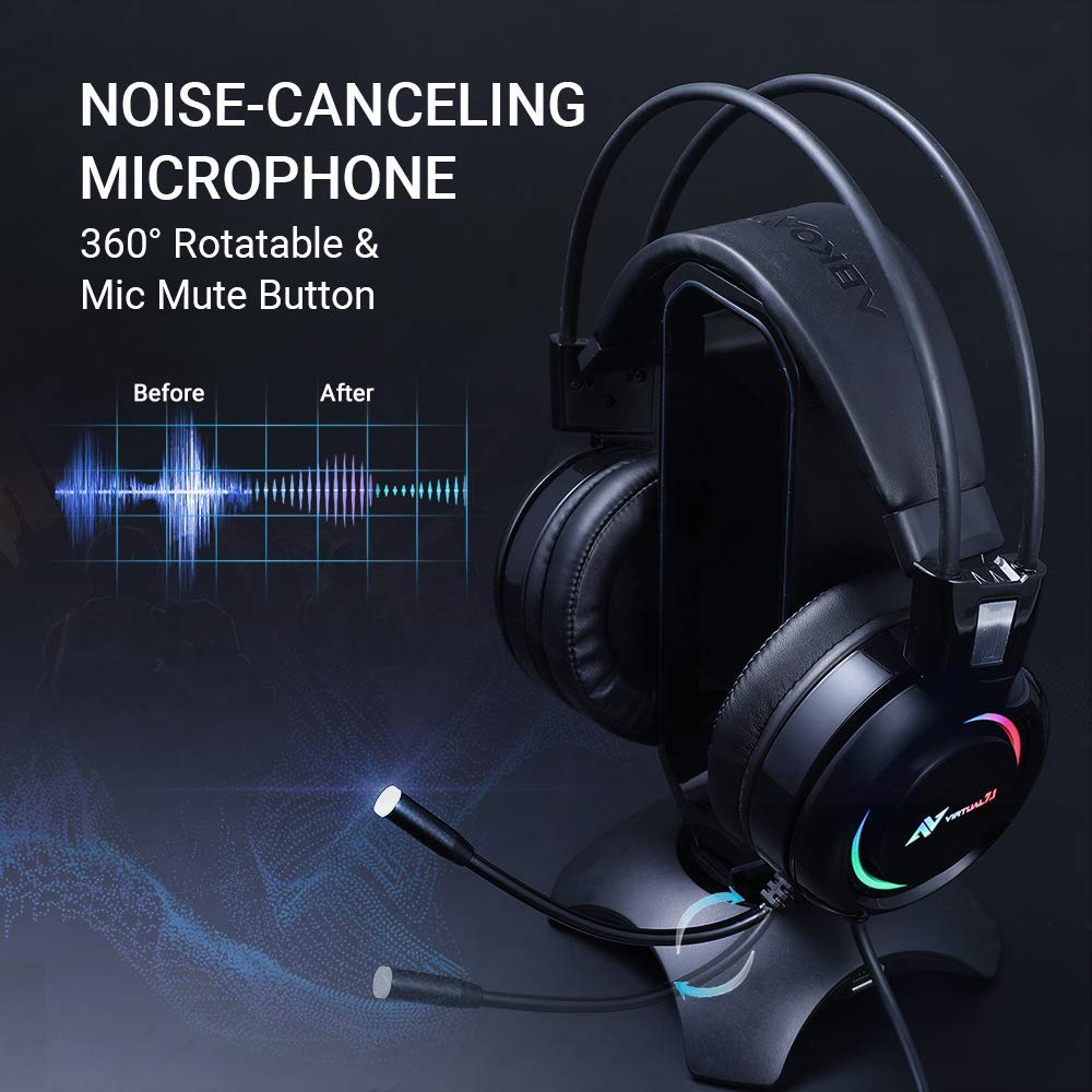 ABKONCORE PC Headset with Dynamic Sensory & Noise-Cancelling Mic, 7.1 Surround Sounds, Mute Controls, LED Light, RGB Light for WFH PC, Laptop, Mac (B780 Shoker Gaming Headset with 7.1 Surround Sound)