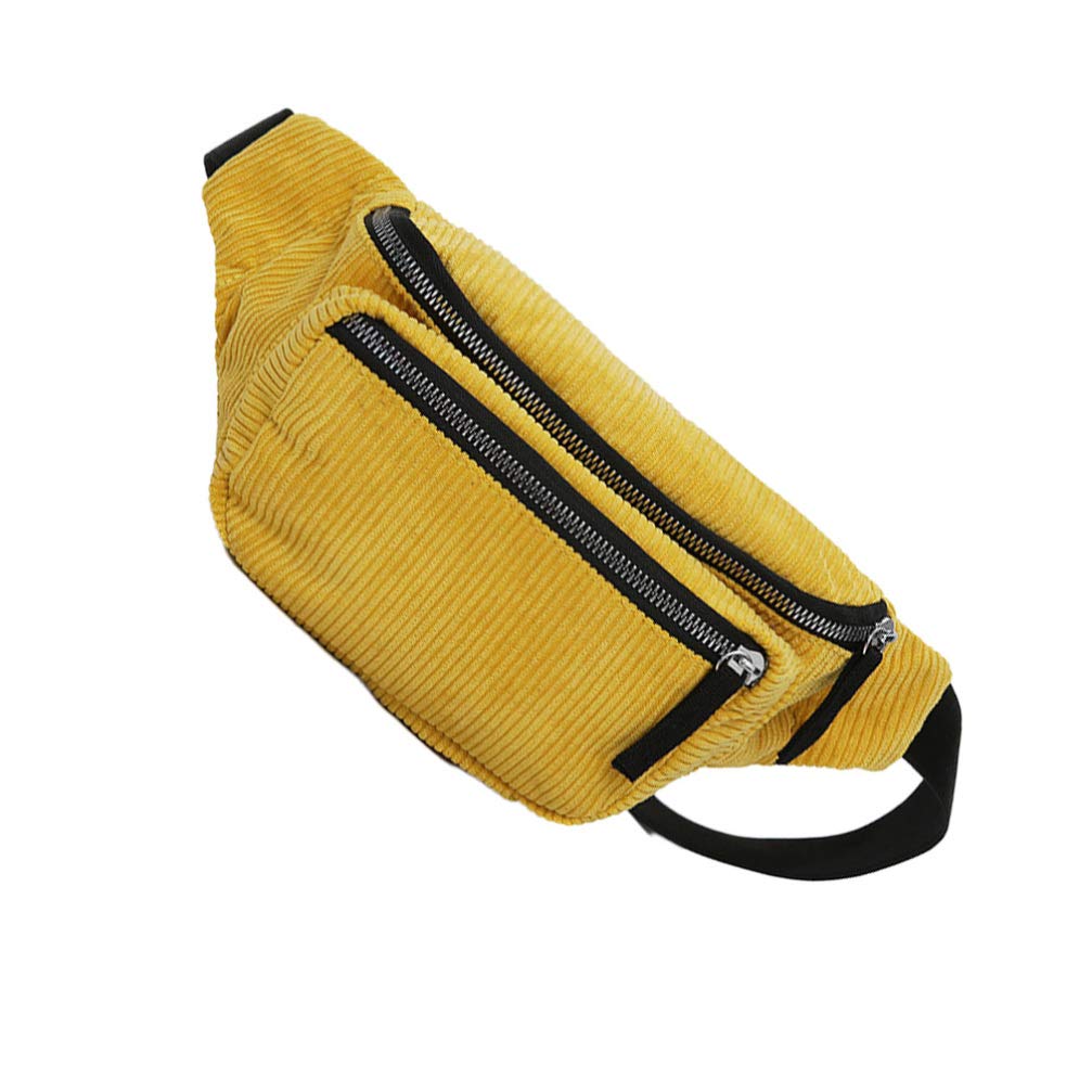 FENICAL Fanny Pack Corduroy Waist Bag Zippered Chest Bag Sling Travel Daypacks for Girl Woman Ladies - Yellow