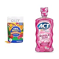 OLLY Kids Multivitamin Gummy Worms 70 Count and ACT Kids Anticavity Fluoride Rinse Bubble Gum 16.9 oz for Cavity Prevention