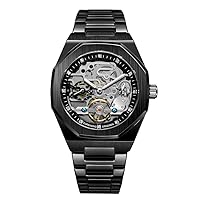 BOLYTE Men's Analogue Automatic Stainless Steel Mechanical Skeleton Watch Glass Back