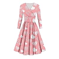 Women's Formal Dresses Fashion Casual Valentine's Day Print Long Sleeve V-Neck Sexy Dress, S-5XL