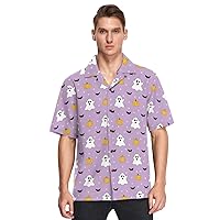 Halloween Pumpkin Ghost Bat Hawaiian Shirt for Men,Men's Casual Button Down Shirts Short Sleeve for Men S