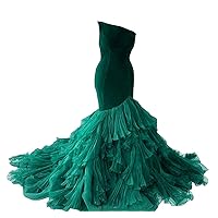 Women's Mermaid Velvet Ruffles Prom Dress One Shoulder Formal Pageant Party Gowns