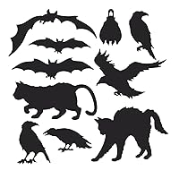 Beistle 10 Piece Assorted Cat/Bat/Crow Printed Cardstock Paper Cut Out Silhouettes Happy Halloween Scary Party Wall Decorations, 5