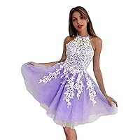2022 Halter Lace Appliques Short Homecoming Dress Tulle Mini Cocktail Formal Dresses for Juniors