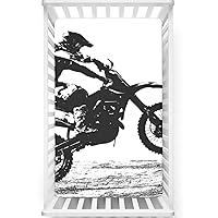 Dirt Bike Themed Fitted Crib Sheet,Standard Crib Mattress Fitted Sheet Soft and Breathable Bed Sheets,White and Black-Baby Crib Sheets for Girl or Boy,28“ x52“