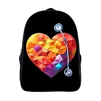 Stethoscope Colorful Heart Nurse 16 Inch Backpack Adjustable Strap Daypack Laptop Double Shoulder Bag for Hiking Travel
