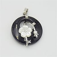 Round Hollow Natural Blue Sand Pink Crystal Stone Pendants White Peach Blossom Charm Tulip Metal Flower Necklace Pendant (Color : Blue Sand)