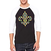 Threadrock Checkered Mardi Gras Fleur De Lis Symbol Unisex Raglan T-Shirt