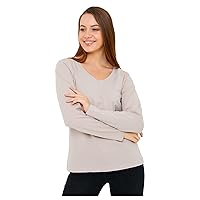 Women's Solid Color Cotton V-Neck Long Sleeve T-Shirts Soft, Breathable & Lightweight, Perfect for Layering, Stylish Outfits
