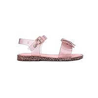 mini melissa Mar Sandals x Barbie - Adjustable, Strappy, Open-Toe Sandal with Side Buckle for Girls, Featuring Barbie-Inspired Heart-Shape Bow Applique and Glitter Embellishment