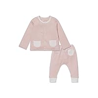 MORI Baby Yoga Pants & Cardigan Set in Blush Stripe - Comfort Unisex Trousers with Pockets and Easy Snap Closure - 3-6 Months