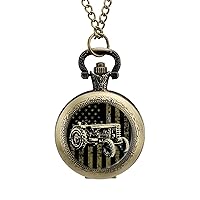 Patriotic Tractor American Flag Vintage Pocket Watch Arabic Numerals Scale Quartz with Chain Christmas Birthday Gifts