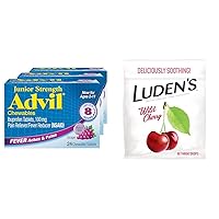 Advil Junior Strength Grape Chewable Tablets for Kids Pain Relief Pack of 3, Luden's Wild Cherry Throat Drops Sore Throat Relief 90 Count