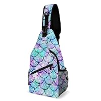Mermaid Scales Sling Bag Full Print Crossbody Backpack Shoulder Bag Lightweight One Strap Travel Hiking Daypack