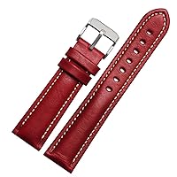 for Classic General Purpose Plain Weave Watch Band Fashion Brand Strap 18mm 20mm 21mm 22mm Genuine leahther Wristband (Color : Red-Silver, Size : 18mm)