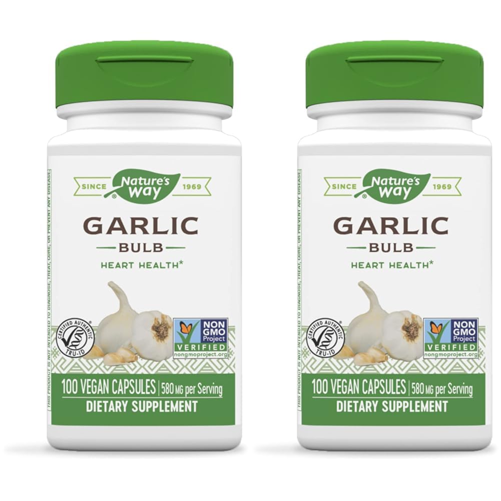 Nature's Way Garlic Bulb, Supports Heart Health*, 100 Vegan Capsules (Pack of 2)