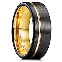 King Will Mens Gold/Silver/Black Groove Tungsten Carbide Wedding Ring Blue/Gold/Rose Gold Thin Line Flat Groove Pipe Cut Brushed Surface Polished Inner Comfort Fit