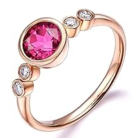 Fancy Stlye 14K Rose Gold Natural Pink Tourmaline Gemstone Engagement Wedding Bridal Band Diamond Fashion Ring for Women