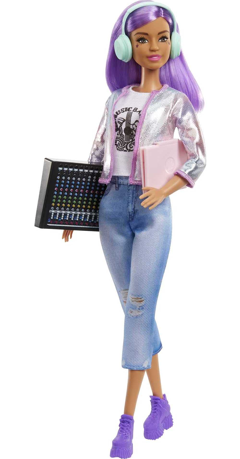 Barbie Career of The Year Music Producer Doll (12-in), Colorful Purple Hair, Trendy Tee, Jacket & Jeans Plus Sound Mixing Board, Computer & Headphone Accessories, Great Toy Gift