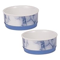 Bone Dry Ceramic Marble Non-Slip Pet Bowls Food & Water Dish Set for Dogs & Cats, Microwave & Dishwasher Safe, Small Set, 4.25x2, Blue, 2 Count