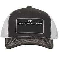 I Heart Love Chocolate and Macadamias - Leather Black Patch Engraved Trucker Hat