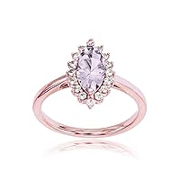 DECADENCE Sterling Silver Rose 10x5 Marquise Gemstone & Round Created White Sapphire Ring