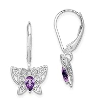 925 Sterling Silver Dangle Polished Leverback Amethyst Diamond Butterfly Angel Wings Earrings Measures 23x12mm Wide Jewelry for Women