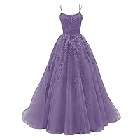 MAGGCIF Tulle Prom Dresses for Teens Long Ball Gown Lace Appliques A-Line Formal Evening Dress