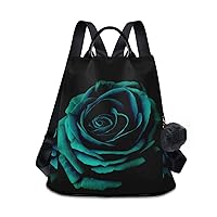 ALAZA Dark Blue Green Rose Flower Backpack Purse for Women Anti Theft Fashion Back Pack Shoulder Bag