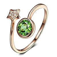 Fashion Jewelry Natural Green Tourmaline Gemstone Diamond Promise Engagement Wedding Rose Gold 14K Band Ring Sets For Women