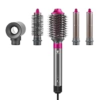 Hair Dryer Brush & 5 in 1 Air Styler, High-Speed Negative Ionic Hair Dryer Fast Drying, Multi Hair Styler with Automatic Air Curling Iron, Volumizer, Straightener (Rose Red)
