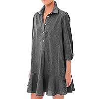 Summer Dresses for Women 2024, Women's Casual Shirt Hem Ruffle Classic Solid Color, S, XXL