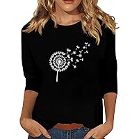 Graphic Tees for Women, Women's Fashion Casual Vintage Printed Seven Sleeve Round Neck Top