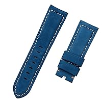 Luxury Brand Watchband Retro 22mm 24mm Vintage Calf Horse Nubuck Leather for Panerai Strap Watch Band Tang Buckle (Color : Light Blue, Size : 24mm-Silver Buckle)