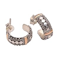 NOVICA Handmade .925 Sterling Silver 14k Gold Accented Halfhoop Earrings Circle Indonesia [0.6 in L x 0.2 in W x 0.5 in D] 'Dotted Paths'