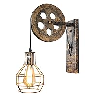 Industrial Retro Iron Wall Lamp with Pulley for Interior Lighting, Finish, ZP-W001, 40.00watts, 110.00 Volts Luxury (Color : Bronze)