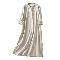 Women's Casual Cotton Linen T-Shirt Dress Button Down Half Sleeve Crew Neck Summer Loose Plain Beach Midi Dresses