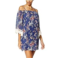 BCX Junior's Off The Shoulder Printed Shift Dress with Lace