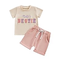 Toddler Baby Girl Clothes Aunties Bestie Embroidery Letters T-Shirt Top Jogger Shorts Set 2Pcs Summer Outfits