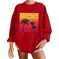 Women Oversized Tropical Palm Trees Graphic Sweatshirts Beach Vintage Style Fashion Long Sleeve Crewneck Pullovers