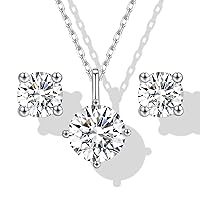 Moissanite Pendant Necklace and Earring Set for Women, 1-2ct 18K White Gold Plated 925 Sterling Silver, Lab-Created Moissanite Diamond Jewelry for Wedding, Valentines Day, Christmas Day,
