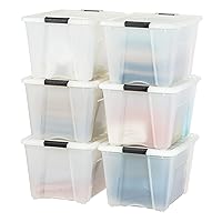 IRIS USA 53 Quart Stackable Plastic Storage Bins with Lids and Latching Buckles, 6 Pack - Pearl, Containers with Lids and Latches, Durable Nestable Closet, Garage, Totes, Tubs Boxes Organizing