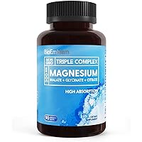 BioEmblem Triple Magnesium Complex | 300mg of Magnesium Glycinate, Malate, & Citrate for Muscles, Sleep, Calm, & Energy | High Absorption | Vegan, Non-GMO | 90 Capsules