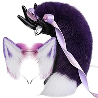 Artificial Handmade,Butt Plug Fox Tail,Deep Purple-White,Anal Stainless Steel,Anal Plug,Sexy Anus Toy,SM Props,Cosplay Sex Toys Set,Female Anal Expander,Coloured Tail-(Color:40tail,Size:3.4CM Anal Plu