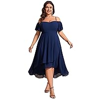 Ever-Pretty Women's Plus Size Ruffle Sleeves Off Shoulder Empire Waist A Line Chiffon Summer Wedding Guest Dress 02103-DA