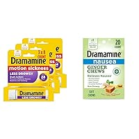Dramamine Motion Sickness 8 Count 3 Pack and Nausea 20 Count Ginger Chews