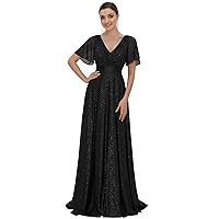 Ever-Pretty Womens Evening Dresses V Neck Short Sleeves A-line Glitter Formal Dresses 50159