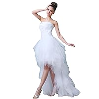 White Strapless Tulle Ruffle Wedding Dresses Short In Front Long Back