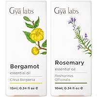 Gya Labs Bergamot Oil for Hair & Rosemary Oil for Hair Set - 100% Natural Therapeutic Grade Essential Oils Set - 2x0.34 fl oz